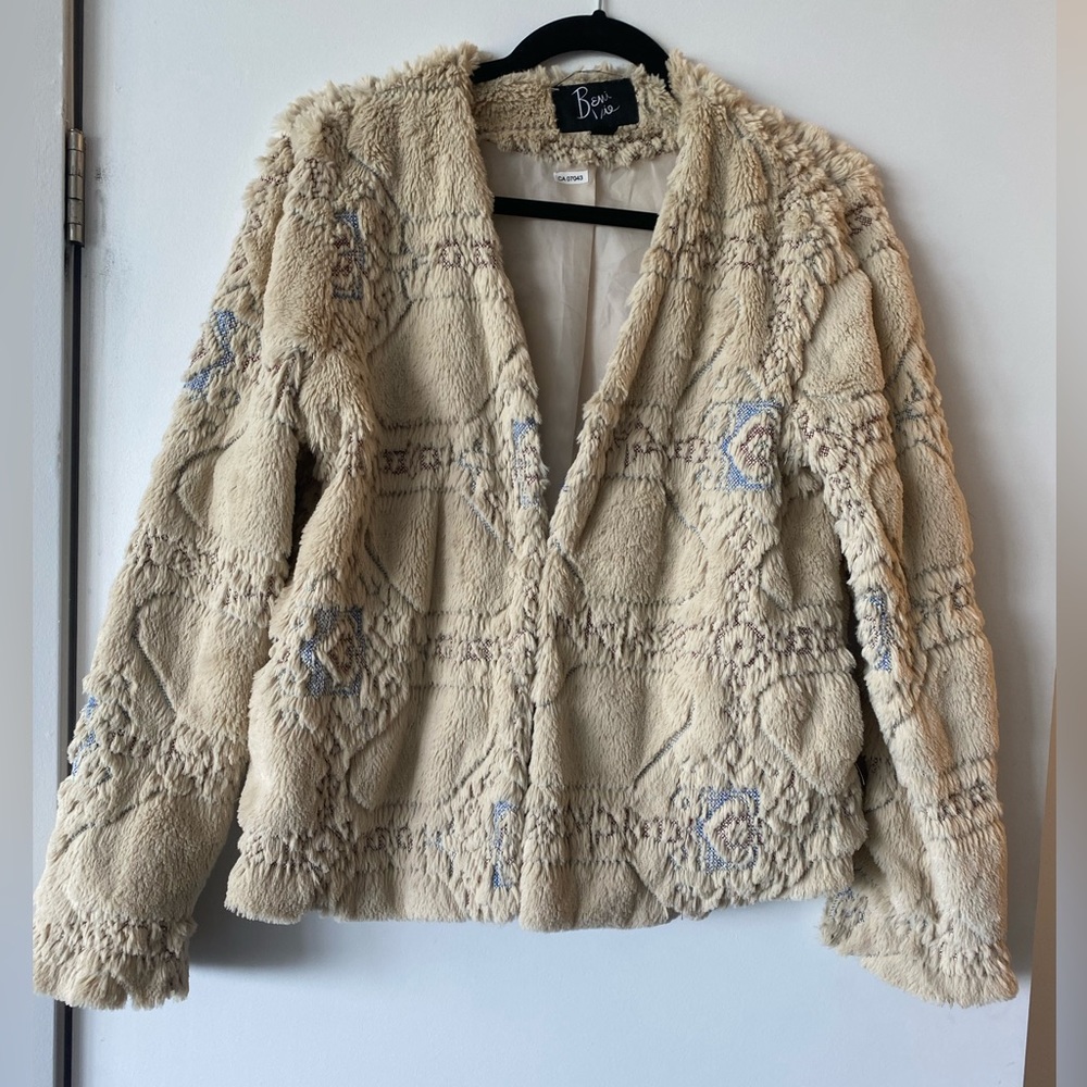 Faux fur shaggy embroidered jacket